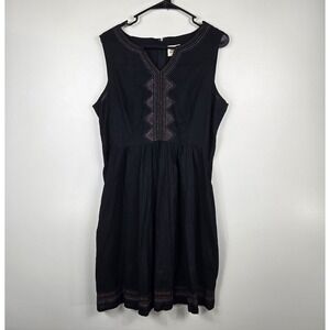 Mata Traders Black Embroidered Sleeveless Dress Womens Large